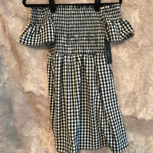 GINGHAM OFF THE SHOULDER DRESS